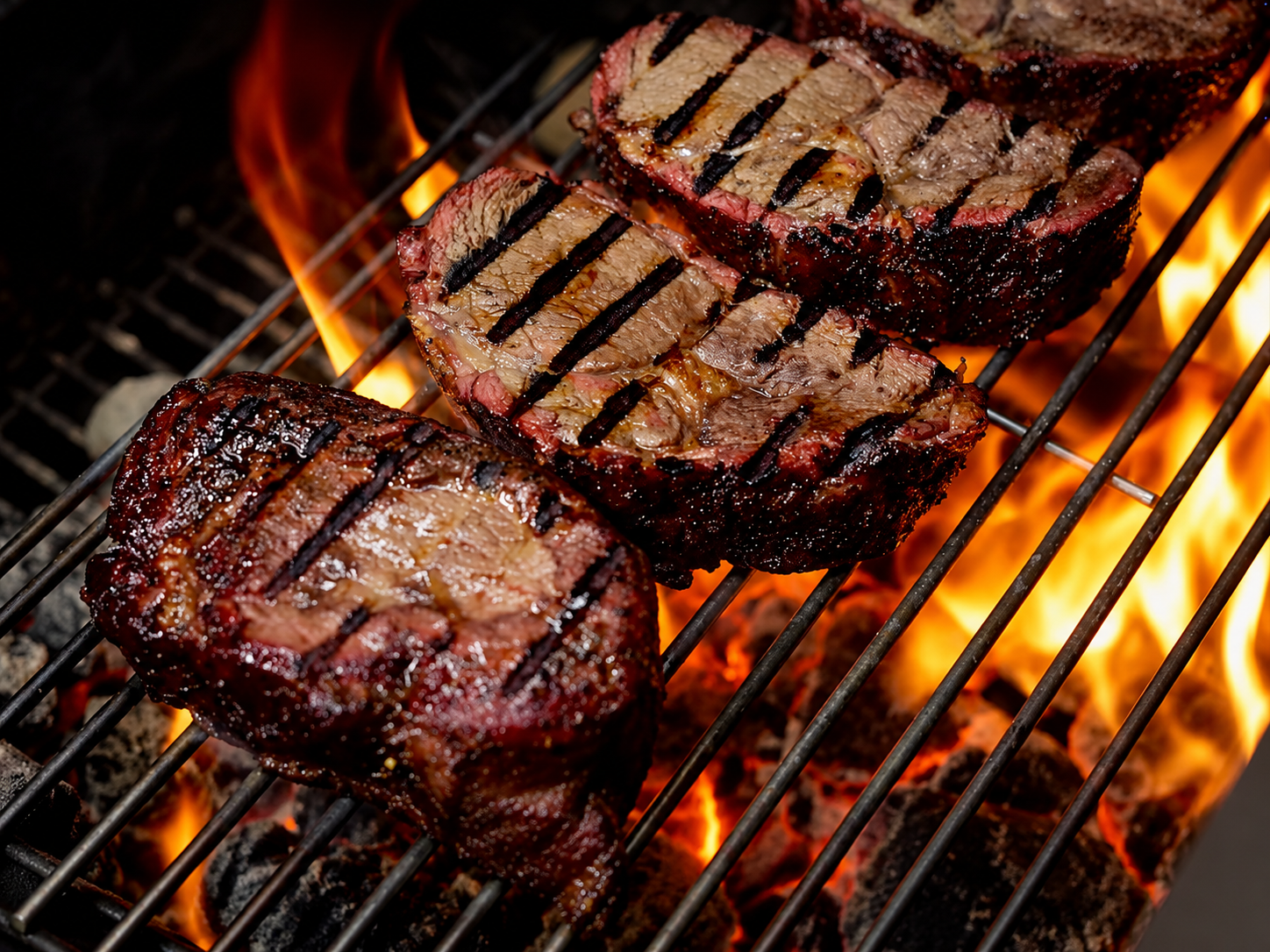 This image shows seared scotch fillet steaks. This image shows seared scotch fillet steaks.