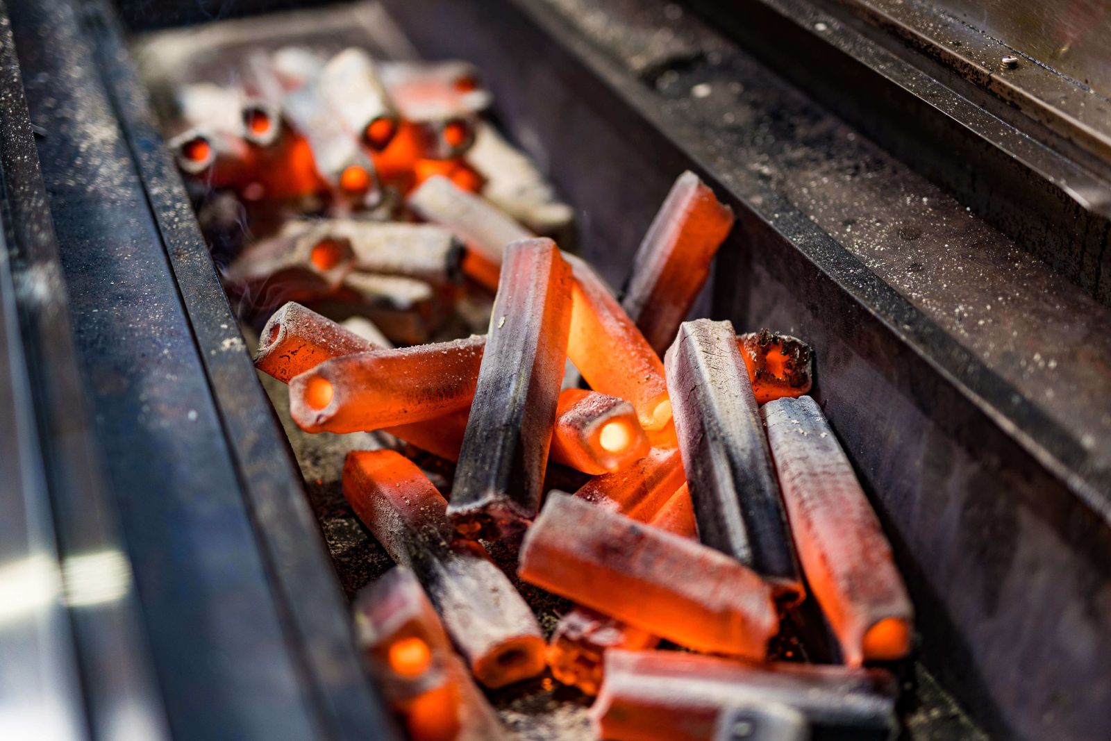 HotRods charcoal briquettes burning in BBQ