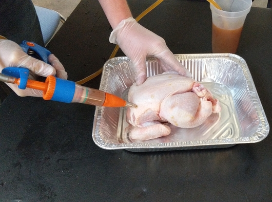This image shows the injector feed on a whole chicken.