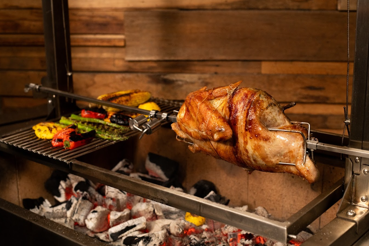 Spit Roast whole turkey with counterbalance weight