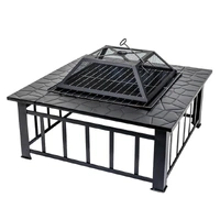 Square Firepit 800mm with Cooking Grill - Flaming Coals