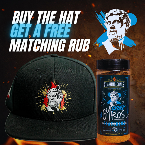 Flaming Coals Hat Gyros BBQ + Greek Gyros BBQ Seasoning